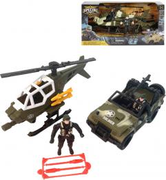 Vojensk army sada 2 figurky s helikoptrou / ternnm autem 2 druhy