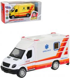 Auto ambulance kovov zptn chod 10cm sanitka v krabici 2 barvy