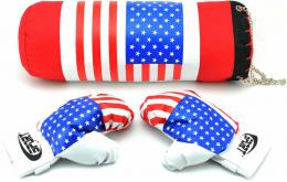 Boxersk dtsk set pytel boxovac + rukavice 1 pr potisk vlajka USA v sce