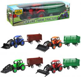 Traktor zemdlsk 9cm set s vlekou a nstrojem 4 druhy v krabici plast