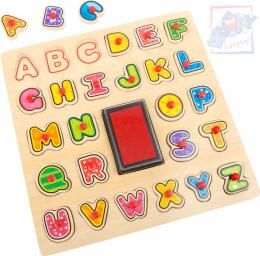 WOODY DEVO Raztka puzzle vkldac s chyty 2v1 abeceda set 26ks s podukou