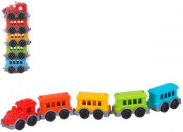 Vláèek barevný set mašinka + 4 vagonky duhový plast v sí�ce