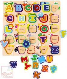 BINO DØEVO Baby abeceda anglická se zvíøátky vkládací písmenka na desce