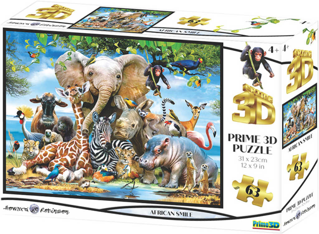 Puzzle 3D Afrika úsmìv 31x23cm 63 dílkù veselá skládaèka v krabici - zvìtšit obrázek
