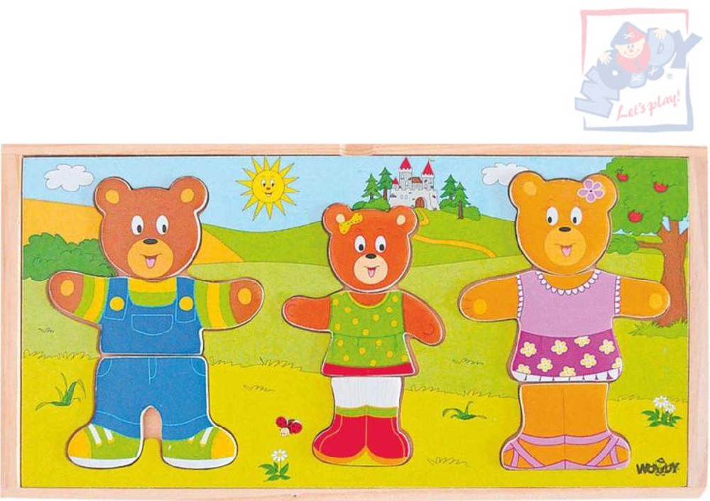 WOODY DØEVO Puzzle šatní skøíò oblékni si medvìdí rodinku set 54 dílkù - zvìtšit obrázek