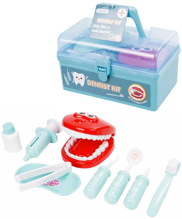Malý dentista set zubaøské nástroje s chrupem 10ks v pøenosném kuføíku plast - zvìtšit obrázek