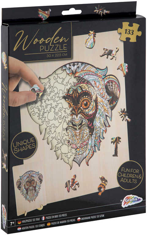 DØEVO Puzzle obrysové na desce Opice 133 dílkù set skládaèka se stojánkem - zvìtšit obrázek