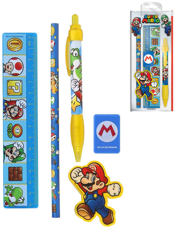 Školní pomùcky set 4ks Super Mario s pravítkem a propiskou - zvìtšit obrázek