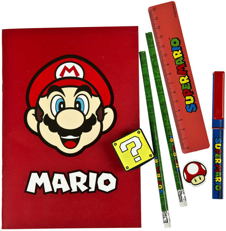 Školní potøeby Super Mario 7ks set s blokem A5 v plastovém pouzdøe - zvìtšit obrázek